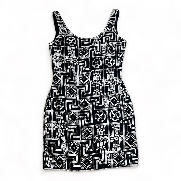 SCALA Beaded Black White Geometric Dress size Medium Vintage VTG‎ Cocktail Dress - Picture 1 of 8